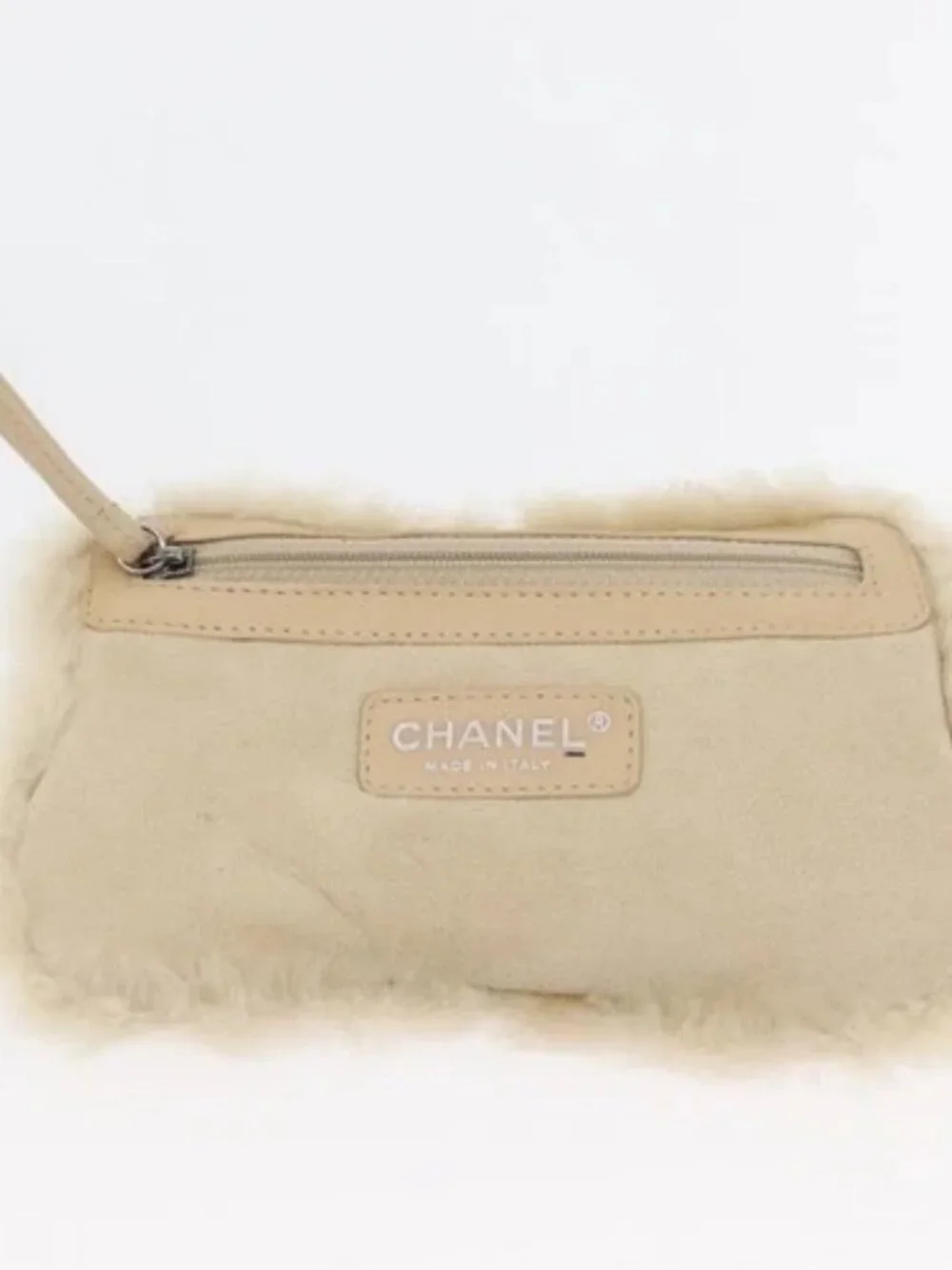CHANEL Choco Bar Chain Tote Bag Mouton Ivory Silver CC Auth 176557